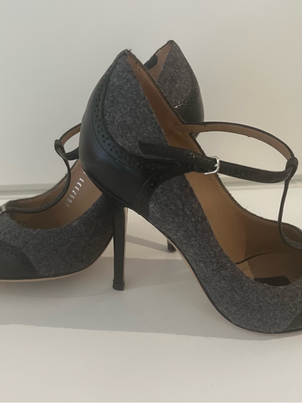 Salvatore Ferragamo Gray and Black Pointed Toe Ankle-Strap Pumps - Picture 2 of 6
